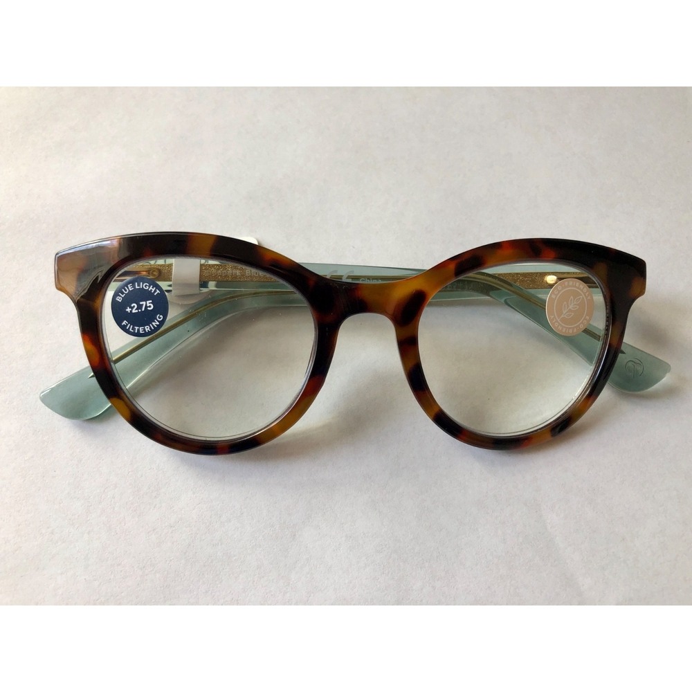 NEW‎ TRIBECA TORTOISE GREEN PEEPERS BLUE LIGHT READING GLASSES +2.75